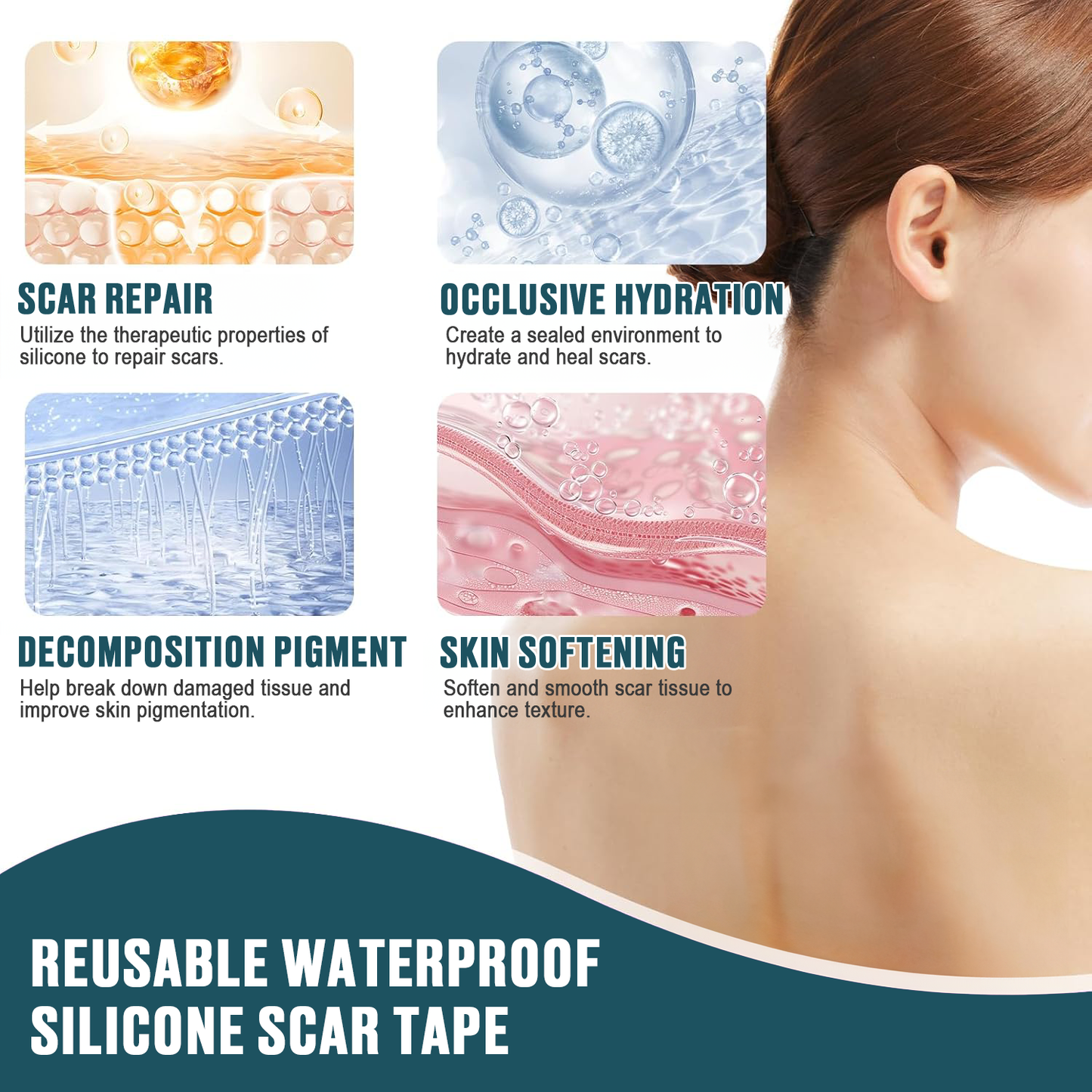 Icystar®Tranexamic Acid silicone scar sheets——Fade Scars · Brighten Dark Spots · Firm Loose Skin